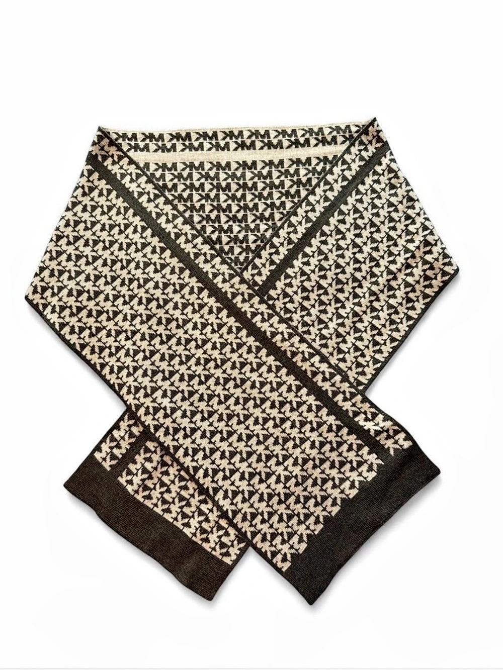 Michael Kors Black & Gray MK Monogram Jaquard Knit Scarf